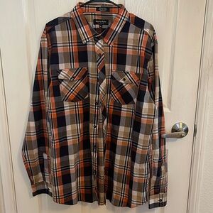 Men's Orange Plaid Button-Up Shirt